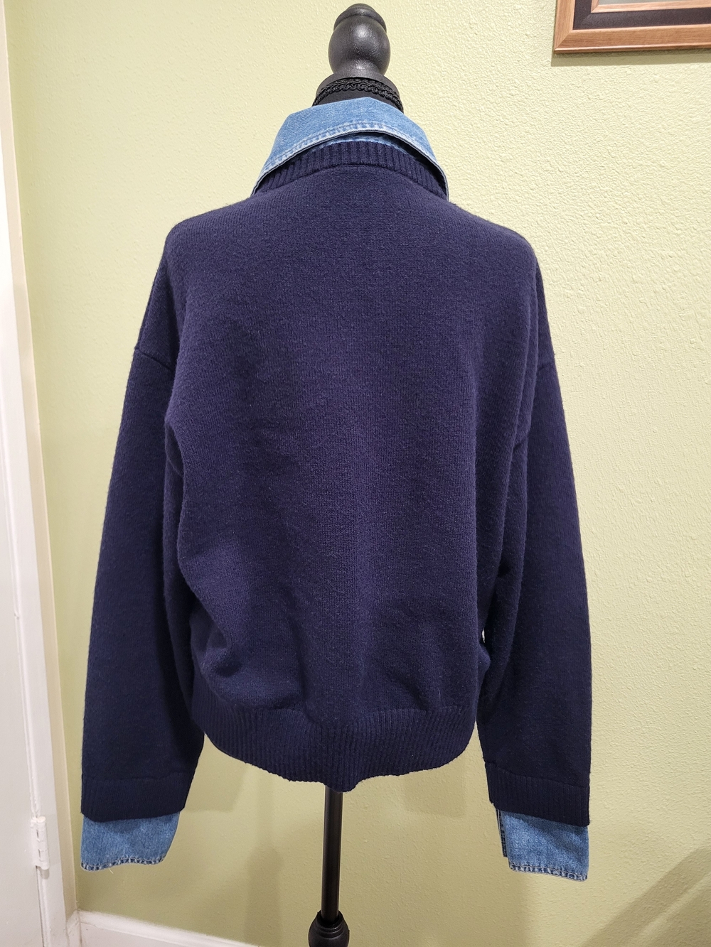 Commense "Courtney" Navy Knit Sweater with Denim Trim. Size Medium. - Picture 6 of 9